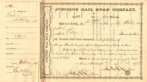 Junction Rail Road Co. - Stock Certificate